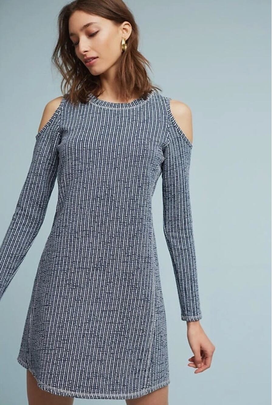 Anthropologie Sol Angeles cold Shoulder Navy Knit Dress Size M
